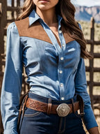 Women'S Western Patchwork Long Sleeve Shirt