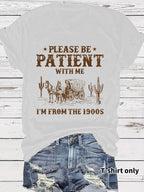 Western Denim Retro Pattern Round Neck Short Sleeve