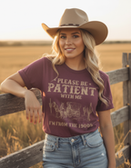 Western Denim Retro Pattern Round Neck Short Sleeve