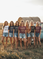 Western Denim Retro Pattern Round Neck Short Sleeve