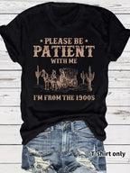 Western Denim Retro Pattern Round Neck Short Sleeve