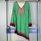 Women's V-Neck Retro Print Long Sleeve With Fringe Detail & Asymmetrical Hem Boho Chic Spring&Summer Dress