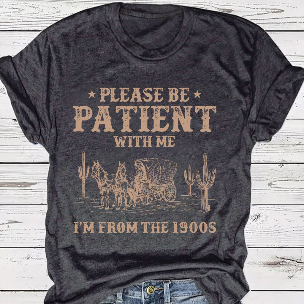 Western Denim Retro Pattern Round Neck Short Sleeve