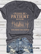 Western Denim Retro Pattern Round Neck Short Sleeve