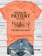 Western Denim Retro Pattern Round Neck Short Sleeve
