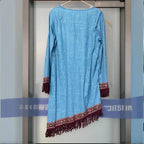 Women's V-Neck Retro Print Long Sleeve With Fringe Detail & Asymmetrical Hem Boho Chic Spring&Summer Dress